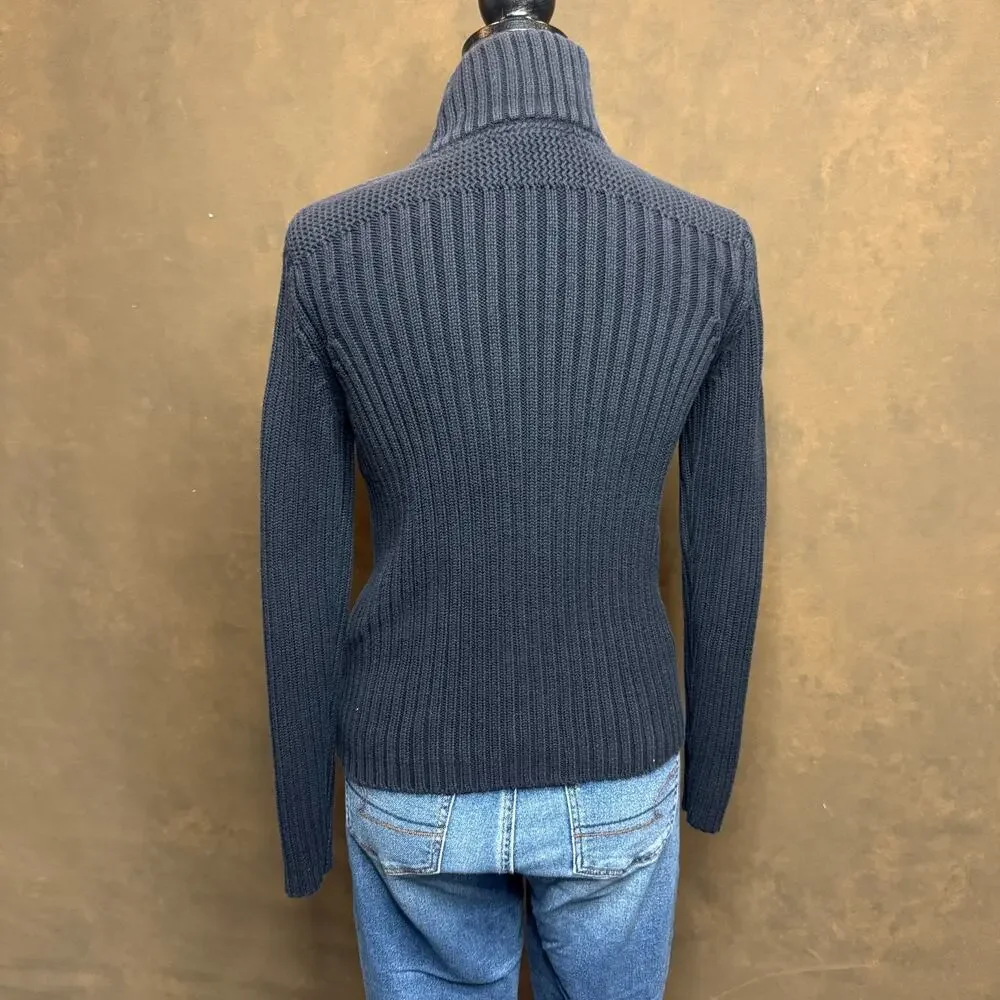 Talbots Petites Pima Cotton Rib Knit Cardigan Sweater Navy Blue Size Small